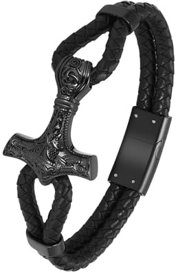 QGJNSGC Urnen Armband für Asche, Viking Thor's Hammer Einäscherungsarmband für Männer, echtes Leder Manschette Armreif Memorial Urne Schmuck Beerdigung Keepsake Geschenk