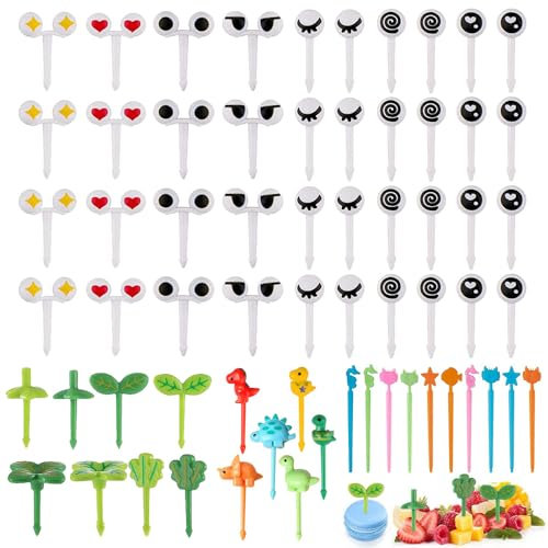 64 Stück Food Picks, Obstgabeln aus Kunststoff, Mini Augen Obst Gabel, Mini Gabel Piekser Fingerfood Picks Obst Gabeln Wiederverwendbar Obst Zahnstocher für Kuchen Desserts