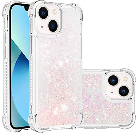 IMIRST Custodia in silicone per Apple iPhone 15 Plus, protezione anticaduta con airbag ad angolo, glitterata, liquido glitterato, cover in TPU per Apple iPhone 15 Plus. YBW Star rosa