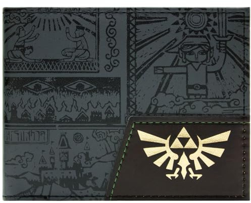 Hyrule Zelda The Wind Waker Link Tavoletta Antica Geroglifici Portafoglio/Bi-Pieghevole ID & Porta-Carte, Nero