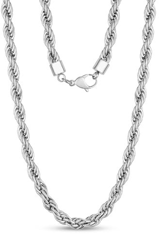 Kritz Kordelkette Silber Breite 3mm Kette für Damen und Herren - Rope Halskette Verdrehte Edelstahl Länge 40/45/50/55 Cm - Seilkette Schmuck Geschenke Frauen Männer