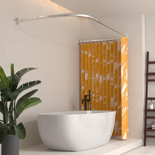 Bastone Per Tenda Da Doccia A Forma Di U 75x190×75 CM, Bastone Per Tenda Da Doccia Forato In Acciaio Inox, Adatto Per Bagni E Vasche Da Bagno, Non Richiede Supporto A Soffitto 12 Anelli