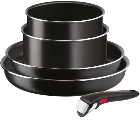 Tefal Ingenio Lot de 5 pièces, Poêles 24/26 cm, Casseroles 16/18 cm, Poignée amovible, Non induction, Revêtement antiadhésif, Empilable, Fabriqué en France, Easy Cook and Clean L1539202
