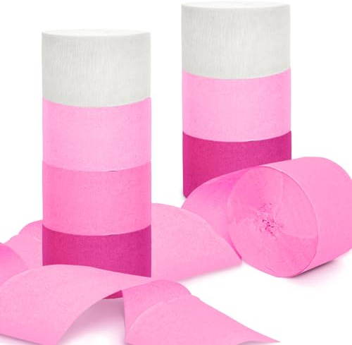 Pink White Crepe Paper Streamers Party Decorations 4.5CM(1.77in) Wide 25M(82ft) Long 8 Rolls