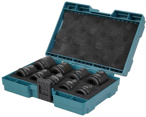 Makita E-16564 Impact Black Schlagnuss-Set 1/2 9-teilig in Aufbewahrungsbox, SW10 - SW24 inkl. O-Ringe und Stifte, Chrom-Molybdän, Schlagnüsse 38 mm lang