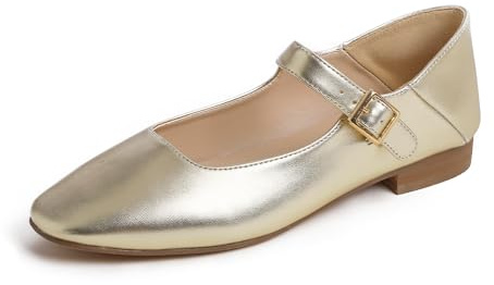 Feversole Women's Square Mary Jane Fashion，Dames élégantes Chaussures décontractées Ballet Plat Bout carré Confortable Marche Quotidienne Mary Jane Chaussures de Mode Doré 38 EU