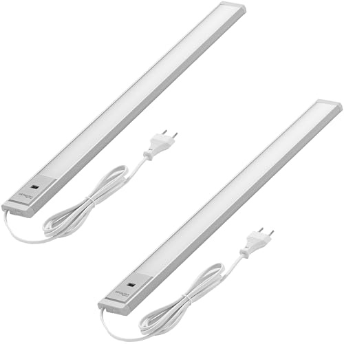 Oktaplex 2er Set Riva LED Unterbaulampe Küche 57,5cm flach mit Sensor | 690lm Dimmbar Warmweiß 3000K Unterbauleuchte 10W Küchenlicht silber