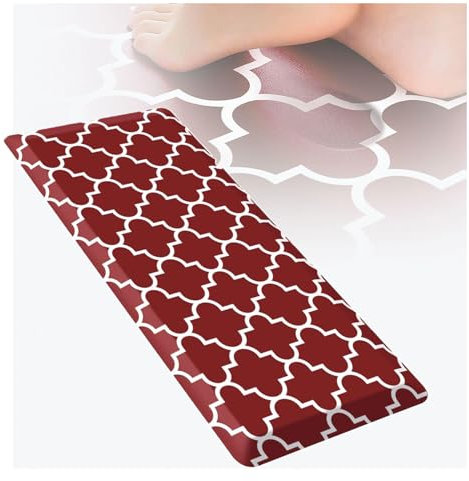 LULUMAIC Dicke Anti-Ermüdungsmatte 0,47 Zoll, rutschfeste, wasserdichte Teppiche, Küchenmatten für den Boden, für Komfort zu Hause, im Büro, in der Garage,Red-17.3×47
