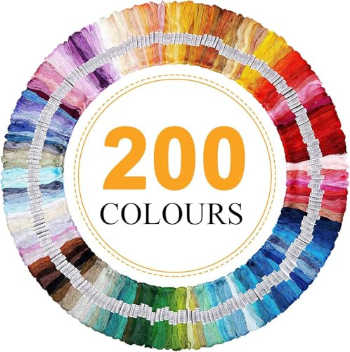 200PCS Embroidery Threads for Cross Stitch, 200 Colours Cotton Floss Skeins for Embroidery Kits, Sewing & DIY Crafts, DMC Style Thread for Beginners, Friendship Bracelets, Punch Needle Projects