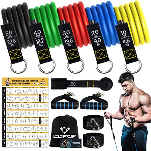 COFOF Resistance Bands Set with Handles, Exercise Bands Stackable up to 150lbs, Gym Bands with Workout Poster & Door Anchor & Ankle Straps for Fitness, Strength, Yoga, Home Gym Equipment for Men Women