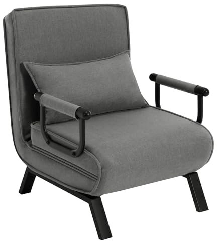 WOLTU Schlafsessel 3 in 1 mit bettfunktion, Gästebettfür, Schlafsofa mit Bettfunktion, Verstellbarer Rückenlehne, Wohnzimmer, Schlafzimmer, Balkon, Metallrahmen Leinen, 65 x 75 x 78cm, Dunkelgrau