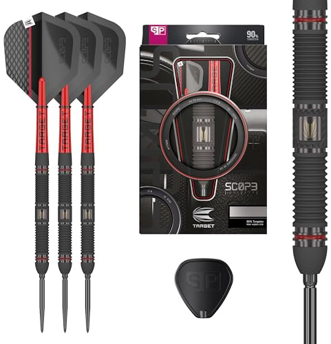 Target Darts Scope Swiss Point Steeldarts, 90% Tungsten Dart-Set | Steeldarts, Darts in Rot & Schwarz, Profi Dart-Set mit Swiss Points & Tool | Barrel 01/02/03/04 –21G/22G/23G/24G/25G
