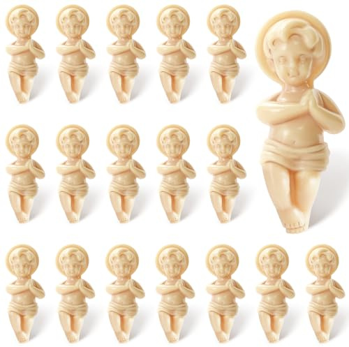 18 Stück König Kuchen Baby Jesus Figur, 3,8 cm König Kuchen Babys Kunststoff Jesus Puppe mit Geschenkbeutel, Mini-Jesus-Figuren in Großpackung für Karneval, Party, König, Kuchendekoration,