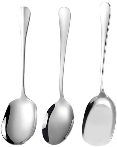 3pcs Large Buffet Serving Spoons, Stainless Steel Cooking Spoon Serving Utensil Silver Table Slotted Spoons Set Communal Spoon Utility for Catering Dinner Service Restaurant Home Use (8.58-8.78 inch)
