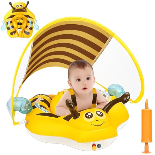 YOOHBERRYS Salvagente Neonato, Ciambella Neonato Mare, Anello Galleggiante per Bambini con Parasole SPF 50+, Salvagente Neonato con Parasole, Salvagente Galleggiante da 3 a 12 mesi (Base)