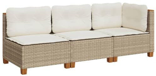 Gecheer Gartenlounge Set Polyrattan, Balkonlounge, Lounge Set Outdoor Wetterfest, Loungemöbel, Gartensofa mit Kissen 3-Sitzer Beige Poly Rattan
