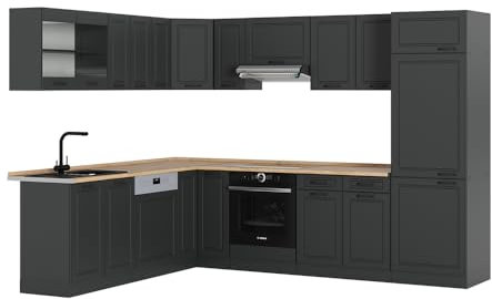 Vicco Eckküche R-Line, Anthrazit Landhaus/Anthrazit, 227 x 287 cm, AP Eiche