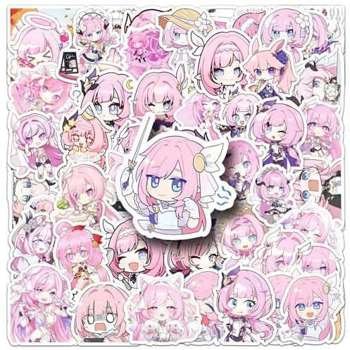 Honkai Impact 3 Aufkleber 50 Stück Wasserfeste Niedliche Funny Elysia Aufkleber für Laptop Skateboard Scrapbook Telefon Motorrad Computer Auto Gepäck,Vinyl Cartoon Trendy Game Sticker für Erwachsene