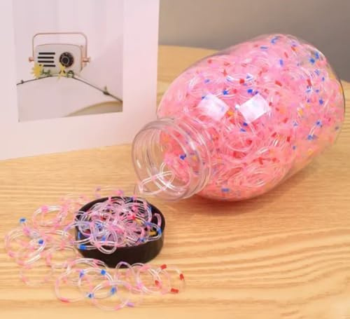 1000pcs Kids Elastic Hair Bands in Jar, Thin Seamless Rubber Bands, Tiny Colorful Ponytail Holders,No Damage Soft Rubber Bands for Kids & Toddlers,Organized Storage. (Clear Hair Bands)