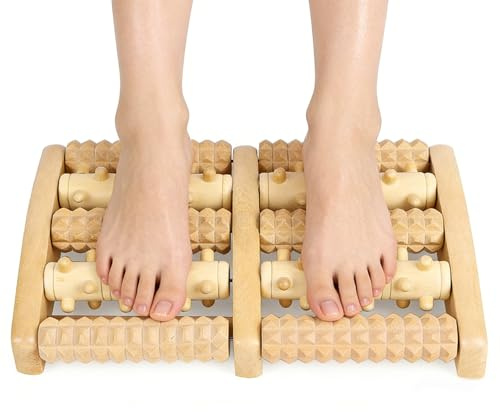 ACWOO Rouleau de Massage Pieds Bois, Masseur Pieds en Bois avec à Trois Pointes en Bâton D'Acupression, Pied Rouleau pour Relaxation de Acupression Soulager Fasciite Plantaire, Soulagement du Stress