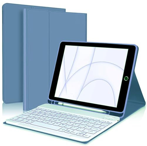FAYGAOAI Funda con Teclado para iPad Mini 7 (2024) y Mini 6 (2021) de 8,3 Pulgadas, Contiene Ñ, Retroiluminación 7 Colores, Teclado Inalámbrico Magnético Desmontable con Soporte para S Pen,Azul