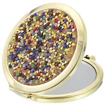 sourcing map Kleiner Taschenspiegel für Geldbörse, Vergrößerung, faltbar, goldfarben, Make-up-Handspiegel für Damen, Geldbörse, Reisen, Mädchen, Geschenk (farbig, 7,1 cm)
