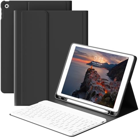 ZOPSGYU Funda de teclado para iPad de 9ª generación 2021, iPad de 8ª/7ª generación 2020/2019 con soporte para lápices, teclado magnético desmontable, funda ligera anticaídas para iPad de 10.2 pulgadas