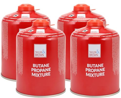 Taylor & Brown 4 Pack Camping Gas Canister - Power Gas 450g - Standard Threaded Gas Canisters for Camping Stove - Mix of Isobutane & Propane Gas - EN417 Gas Cartridge for Camping Stove