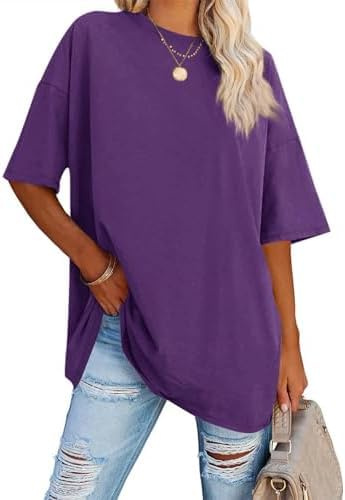 Ebifin Maglietta da donna oversize, scollo rotondo, a maniche corte, casual, casual, casual, estiva.
