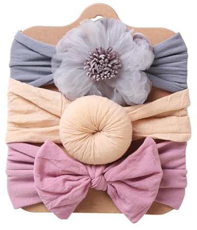 Baby pannband elastiskt pannband 3 stycken baby flicka nylon pannband småbarn hårband turban pannband baby hårband bågar barn hårdekoration, för nyfödda småbarn, blandad färg E