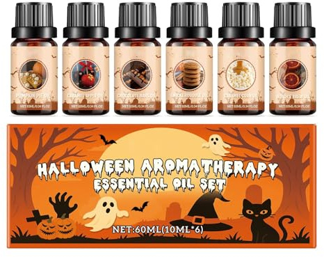 Halloween Huiles Essentielles,Kit Huiles Essentielles 6x10ML,Huile Essentielle pour Diffuseurs,Huile Essentielle Parfumée Halloween,pour Diffuseur, DIY,6 parfums différents