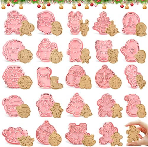 Lot de 24 Emporte pièces Noël, emporte piece noel 3D en plastique, Moule à Biscuits pour Enfants de Noël, emporte piece biscuit, pour DIY Décoration de Fondant, Biscuit, Cookie, Gâteau