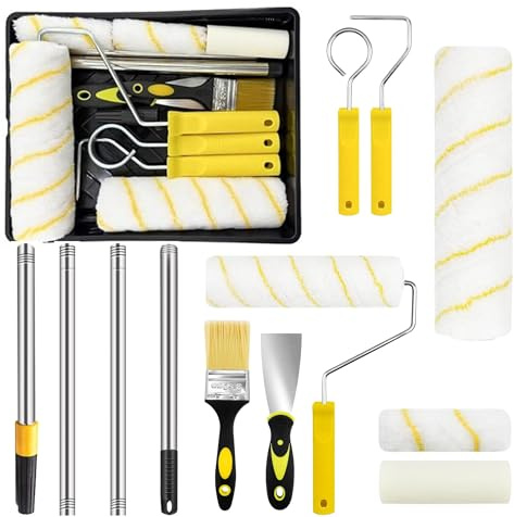 12Pcs Professional Paint Roller Set: Paint Rollers with Extendable Pole