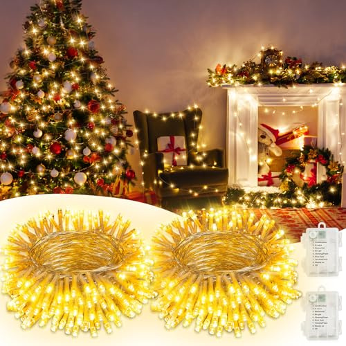 Electight 20M 200LED Luces Navidad Exterior, Guirnalda Luces de Impermeable | con 8 Modos Guirnaldas, Decoración de Interior y Exterior para Fiestas, Jardín, Terraza, Balcon (2 Pack 10M, Blanco Cálido)