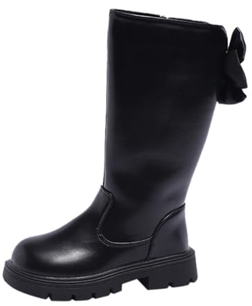 Generisch Stivali per bambini Ragazze Stivali alti Autunno Inverno Cerniera Stivali alti Fiocco Scarpe invernali impermeabili Bambini, Nero , 32 EU