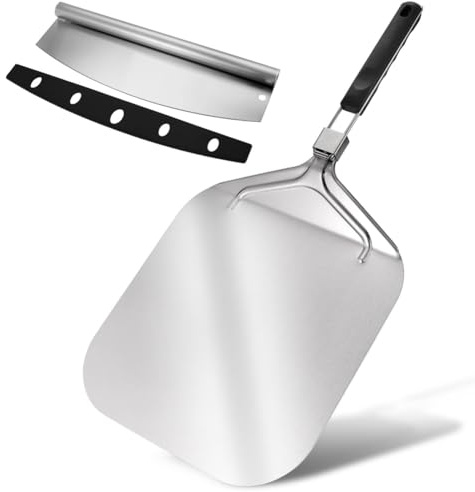 Aboiled Pizza Peel 12 Inch, Metal Pizza Paddle with Cutter Set(12x 16inch), Foldable Handle Pizza Spatula