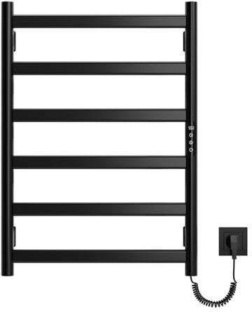 SWHC Scaldasalviette Elettrico Bagno, Termoarredo Elettrico Bagno con Display LED, 175W, Radiatore Scaldasalviette Elettrico, Temperatura Regolabile 46–70 °C e Timer 0-9 H, IPX4, 6 Barre