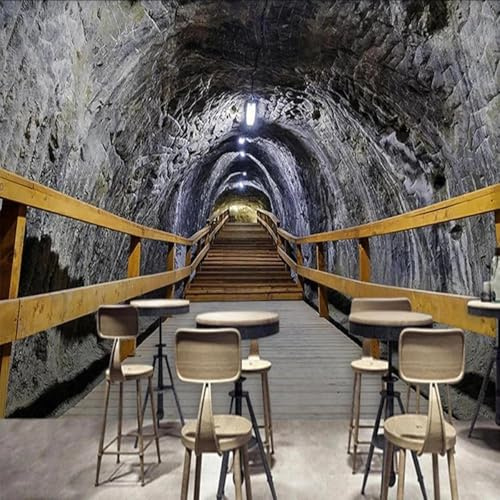 XLMING Style Industriel Tunnel Échelle En Bois Espace Extension 3D Papier Peint Luxe Décoration Manger Adulte Intérieure Salon Canapé Chambre Fond TV Mur-400cm×280cm