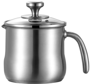 Edelstahltopf mit Glasdeckel, 2 Liter Milchtopf,Deckel mit Dampfloch, mit Ausgießer und Rutschfester Kunststoffgriff, Kochtopf Induktion, Kleiner Topf für Gas Elektro Induktion