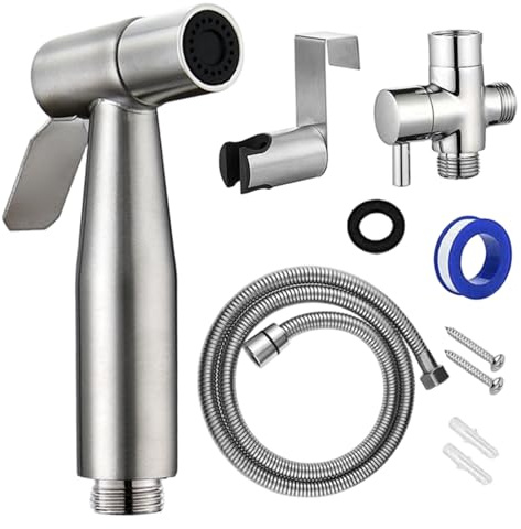 Pulvérisateur de bidet, pulvérisateur de bidet toilette, support mural en acier inoxydable avec tuyau et support, accessoires salle bain pour le nettoyage la cuisine et des toilettes