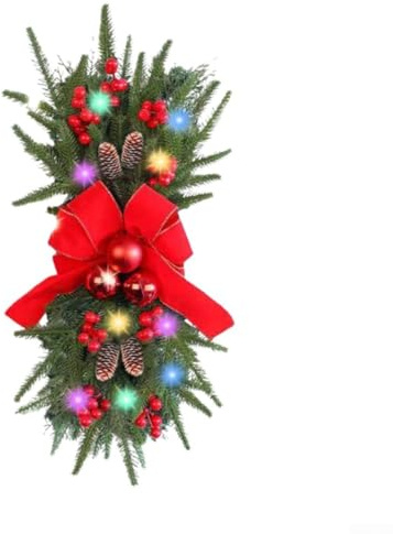 Corona de Navidad, artificial, inalámbrica, para escalera, con forma de lágrima, para puerta de adorno, guirnalda decorativa para puerta, 45/48/55 cm, adorno festivo de plástico para el hogar (K1-23