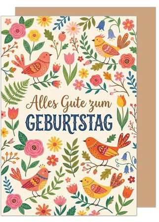 Edition Seidel Premium Glückwunschkarte zum Geburtstag mit Umschlag. Grußkarte Karte Geburtstagskarte Spruch für Mann Frau Freund Freundin Kind Blumen Vögel (G3956 SW026)