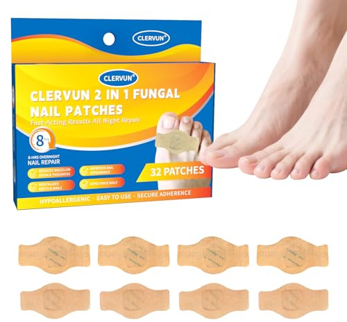 Lot de 32 patchs anti-mycoses pour ongles des pieds - Traitement anti-mycose des ongles extra fort - 8 heures de nuit - Réparation rapide - Soin des ongles hydrogel sans effort pour un renouvellement