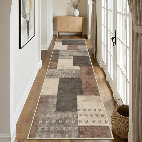 Edlbaegy Moderne Teppich läufer Beige 80x200cm Waschbarer Küchenteppich rutschfest Teppichläufer für Eingang Badezimmer Waschküche Schlafzimmer