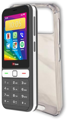 TTfone TT280 – Simple 4G Dual SIM Bar Phone with Android, 2.8 Touchscreen, Keypad, 2MP Camera, USB-C - Easy to Use Unlocked Mobile with Original Silicone Clear Case Transparent Protective Cover