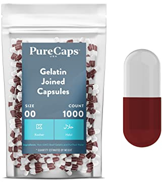 PureCaps USA - Empty Gelatin Capsules Size 00| 1,000 Joined Pills| Scarlet Red/White| Non-GMO Certified | SLS, Gluten, Preservative Free
