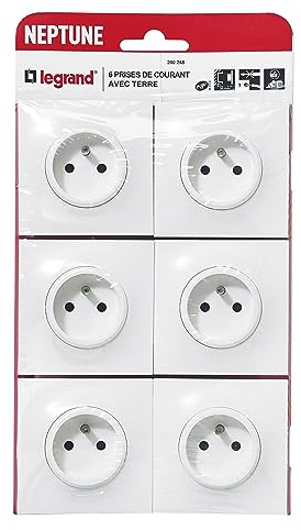 LEGRAND - Prise Electrique Murale avec Terre Neptune - Prise 2P+T Monobloc - Fixation à Griffes/Vis - Blanc - Lot de 6
