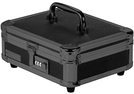 Vaultz Locking Cash Box with Bill and Coin Tray, Combination Lock, 8.5 x 4 x 10 Inches, Tactical Black (VZ00308)