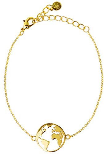 VIASOUL® Armband Weltkarte I Weltkugel für Damen I Mit 585er Gold überzogen I Die Original Welt Kette (Gold)