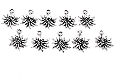 Vintageparts Anhänger in antik Silberfarben verschiedene Blumen, Blätter und Blüten | DIY | Selfmade | Kinderschmuck | Damen- und Herrenschmuck | Unisex | Kinder | Erwachsene (Edelweiß)